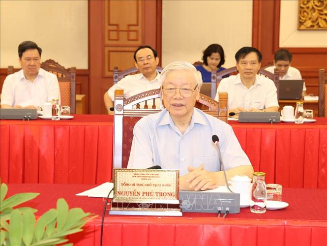 Tổng Bí thư, Chủ tịch nước Nguyễn Phú Trọng phát biểu chỉ đạo tại buổi làm việc với Ban Thường vụ Thành ủy Hà Nội