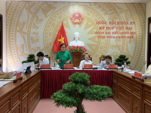 Đại biểu Nguyễn Thị  Sửu - Tỉnh ủy viên, Phó Trưởng Đoàn ĐBQH tỉnh phát biểu thảo luận tại điểm cầu Thừa Thiên Huế